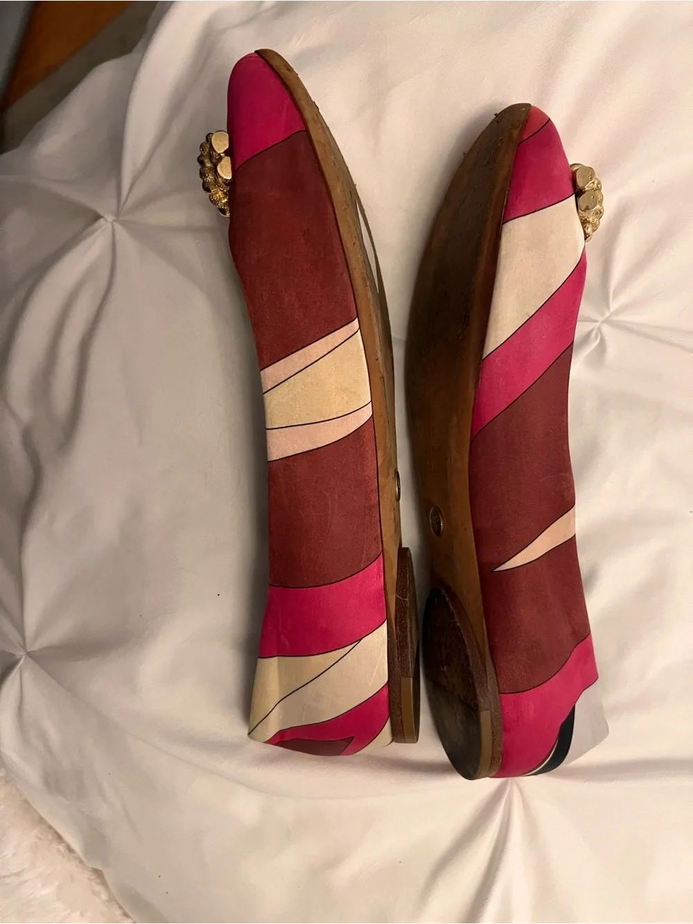 Emilio Pucci Pink Silk Multi-Color Embellished Ballet Flats